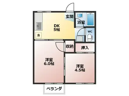 メゾンミライII(2DK/2階)の間取り写真