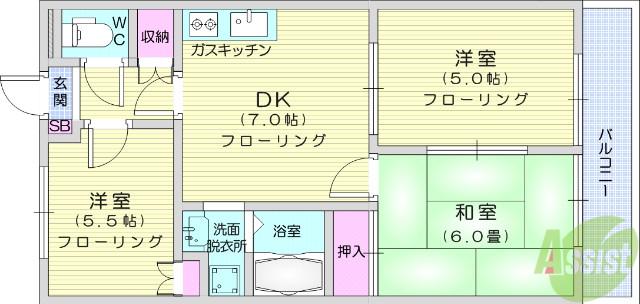 ルベール栄(3DK/1階)の間取り写真