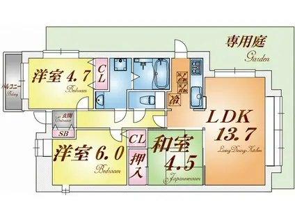 ワコーレパルテール須磨(3LDK/1階)の間取り写真