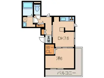 ベレオ紀三井寺(1DK/2階)の間取り写真