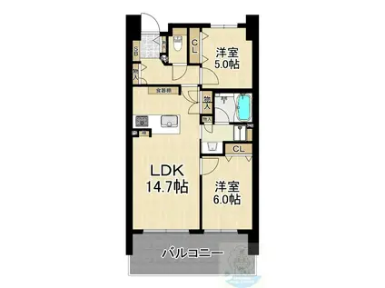 オーヴィジョン三芳(2LDK/8階)の間取り写真