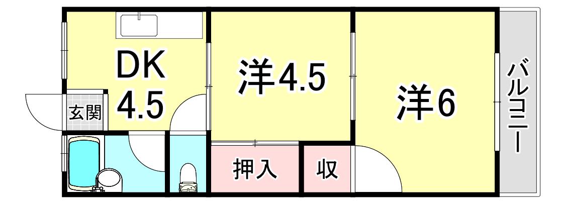 サンハイツ福田(2DK/4階)の間取り写真