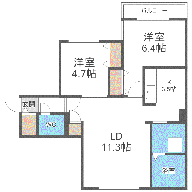 GEレジデンス琴似(2LDK/3階)の間取り写真