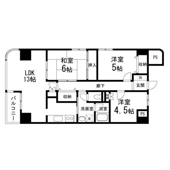 スカイコート上杉(3LDK/8階)の間取り写真
