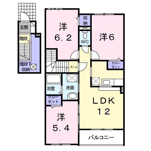 カルム樹海B棟(3LDK/2階)の間取り写真