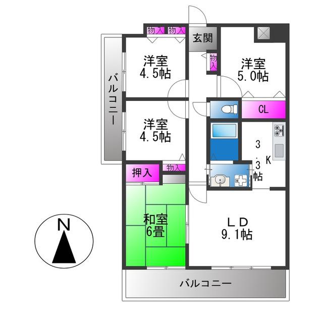 シティパーク瓢箪山(4LDK/9階)の間取り写真