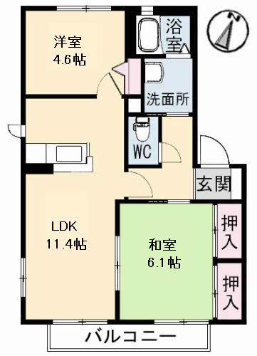 エンジェルハイツ A棟(2LDK/1階)の間取り写真