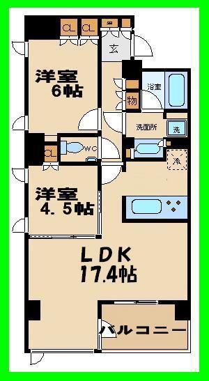 ガーデニエール砧レジデンス(2LDK/6階)の間取り写真