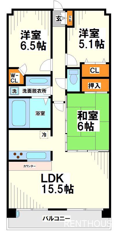 深大寺レジデンス(3LDK/8階)の間取り写真