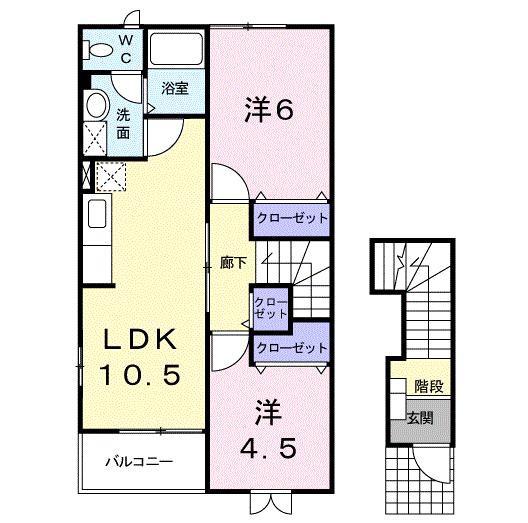 ヴィクトワール四日市B(2LDK/2階)の間取り写真