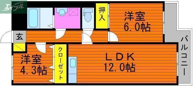 リエゾン原(2LDK/4階)の間取り写真