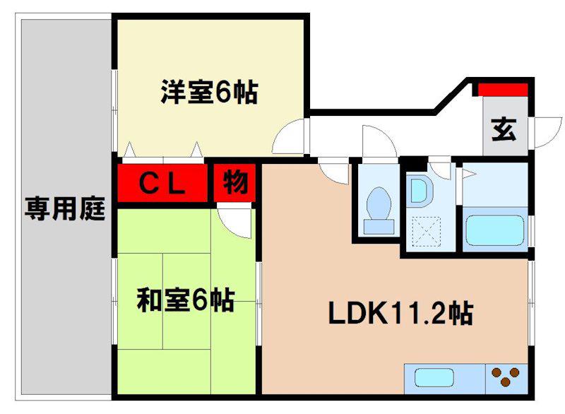 パークコート三国ヶ丘(2LDK/1階)の間取り写真