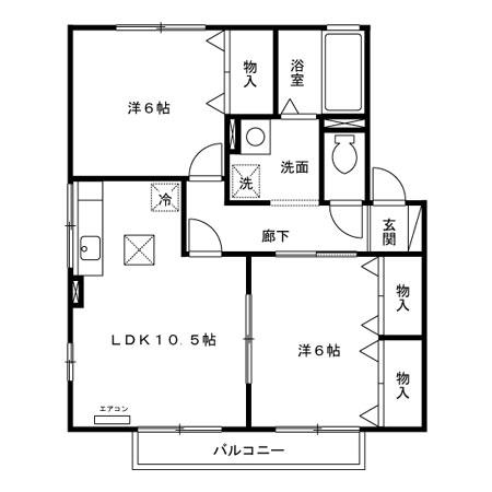 リビングタウン岩沼 IIF(2LDK/1階)の間取り写真
