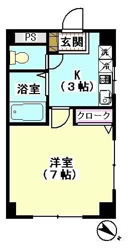 京急本線 雑色駅 徒歩5分 3階建 築27年(1K/1階)の間取り写真