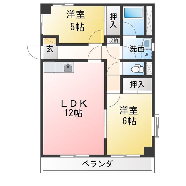 コーポ三瀧(2LDK/4階)の間取り写真