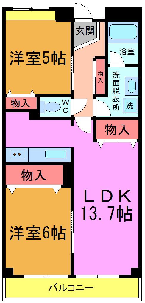 ジュピテール(2LDK/3階)の間取り写真