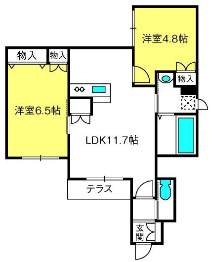 ヘーベルメゾン桶川(2LDK/1階)の間取り写真