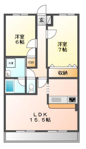 ハートフルマンション ウイル(2LDK/6階)の間取り写真