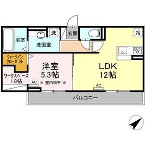 ジーニアル柏井(1LDK/2階)の間取り写真