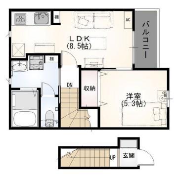 ロタス中島アパート(1LDK/2階)の間取り写真
