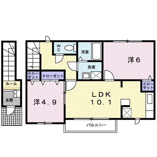 サニーウエストB(2LDK/2階)の間取り写真