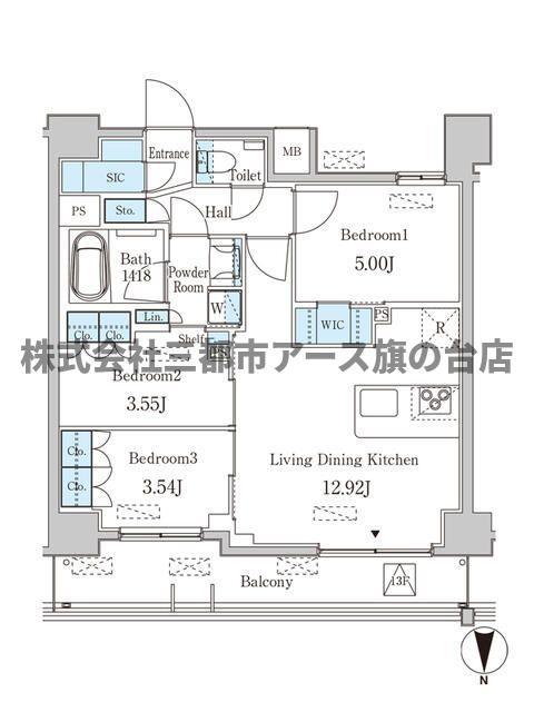 JP NOIE 西蒲田(3LDK/13階)の間取り写真