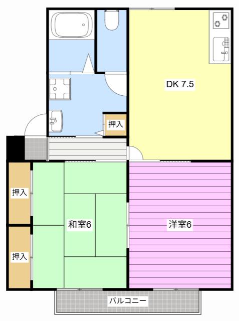 プラースA(2DK/2階)の間取り写真