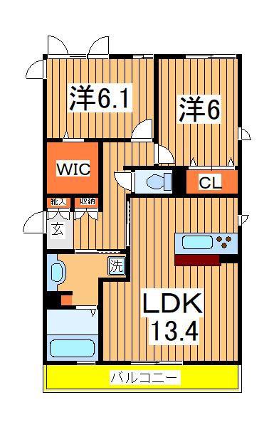 エスポワール B棟(2LDK/3階)の間取り写真