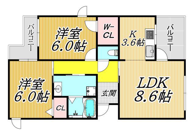 TWIN CUBE(2LDK/1階)の間取り写真
