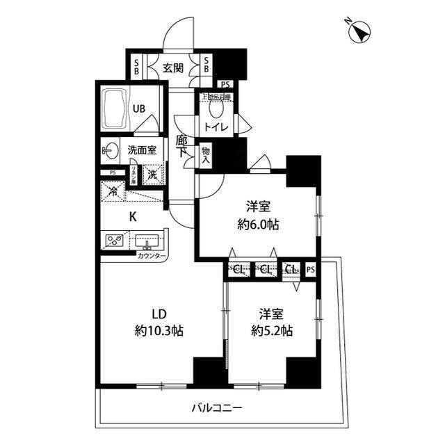 ルクレ日本橋馬喰町(2LDK/10階)の間取り写真