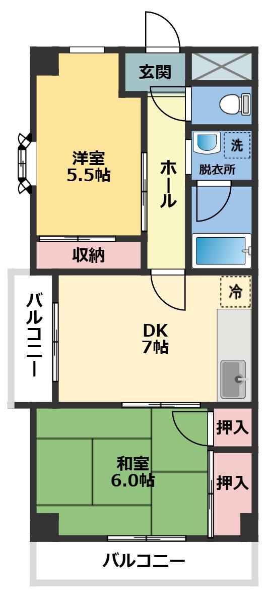 ひまわりガーデン本八幡(2DK/4階)の間取り写真