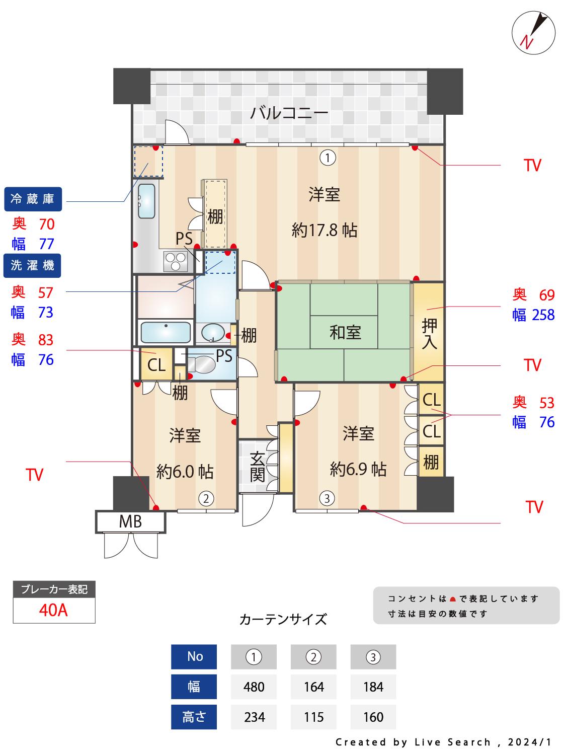 サーパス百道(3LDK/7階)の間取り写真