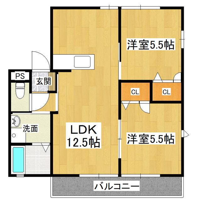 ディアコートC棟(2LDK/1階)の間取り写真