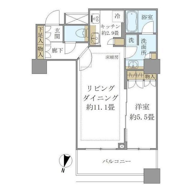 ブリリア大井町ラヴィアンタワー(1LDK/18階)の間取り写真