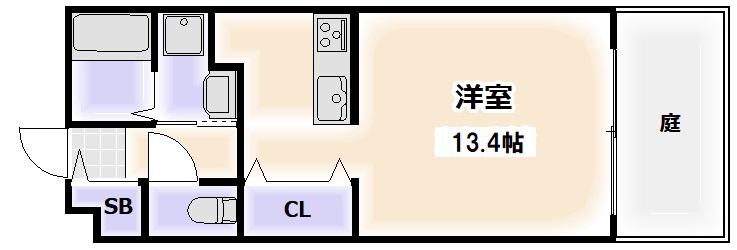 フラット桃ヶ池(ワンルーム/1階)の間取り写真