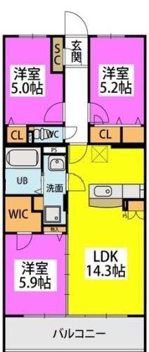 ハッピネス若葉台II(3LDK/3階)の間取り写真