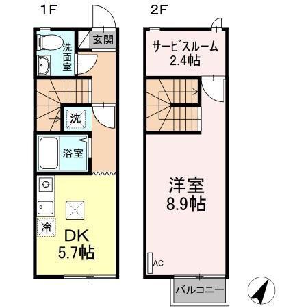 リースランドテクノF(1DK/1階)の間取り写真