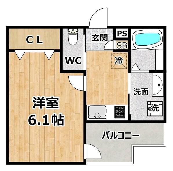 ALEGRIA姫島II(1K/2階)の間取り写真