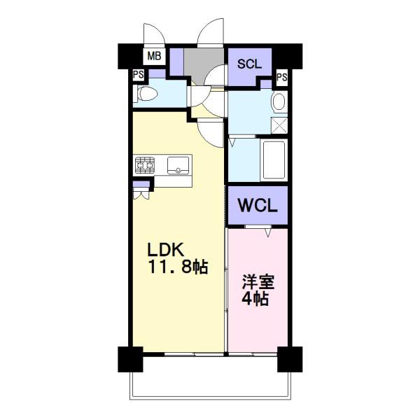 ラ・ガール日蒔野(1LDK/6階)の間取り写真