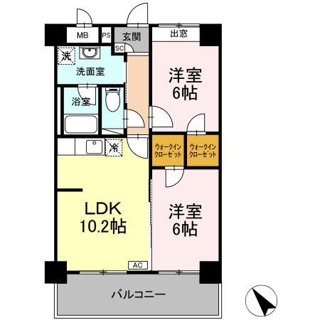 ハートヒルズ上大岡(2LDK/2階)の間取り写真