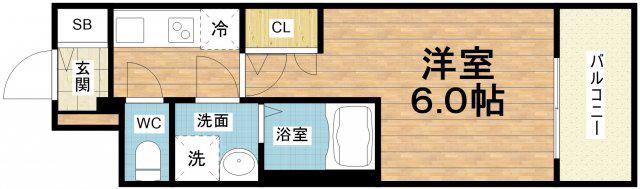 エスリードレジデンス大阪弁天町(1K/2階)の間取り写真