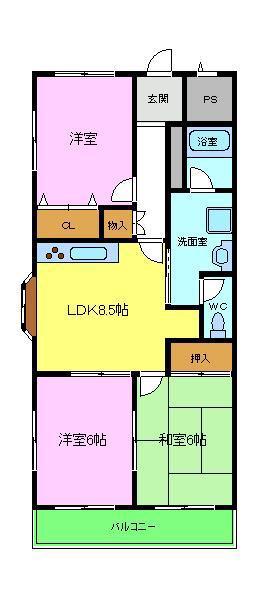 メゾン大北(3LDK/2階)の間取り写真