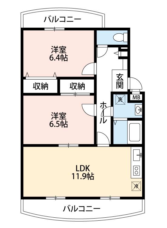 シャルム弐番館(2LDK/2階)の間取り写真