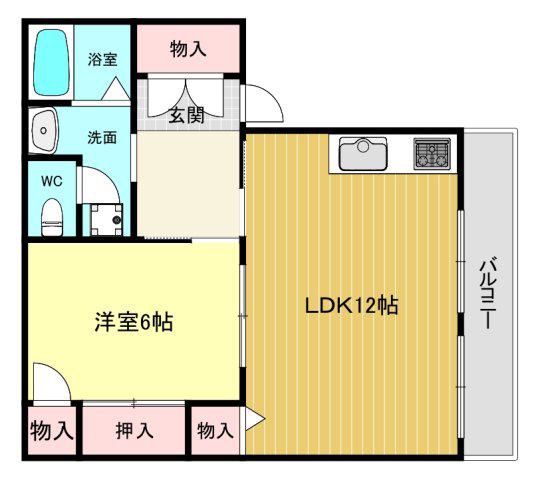 シャレオ上大市 南棟(1LDK/1階)の間取り写真