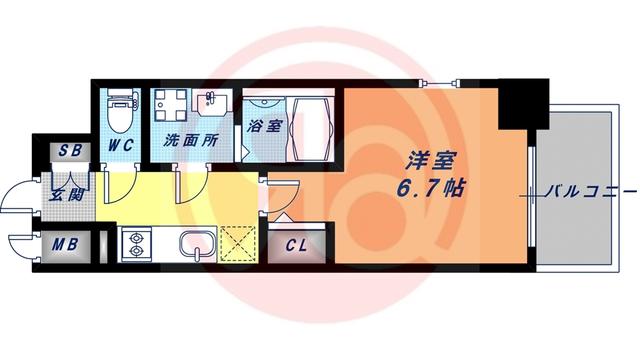 エスリード大阪上本町グリーズ(1K/13階)の間取り写真