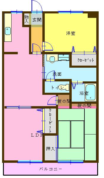 コーシャハイツ富任 B棟(2LDK/3階)の間取り写真