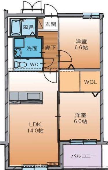 メルヴェール(2LDK/2階)の間取り写真