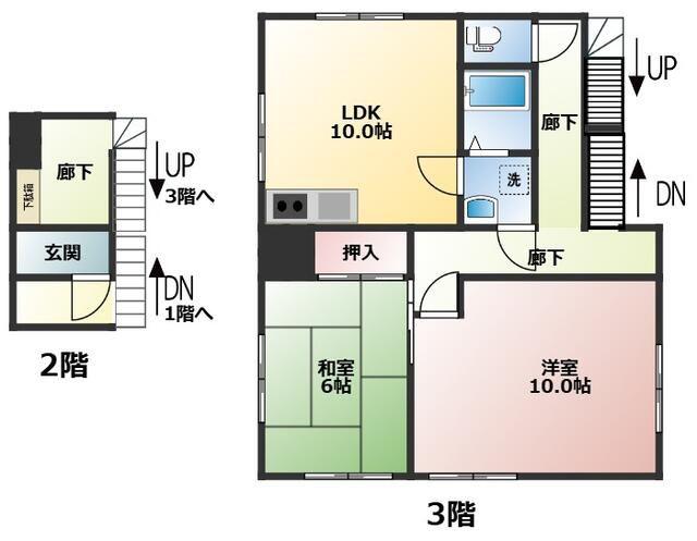 平山ビル(2LDK/3階)の間取り写真