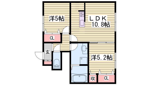 カーサ・デルソーレKHK(2LDK/1階)の間取り写真