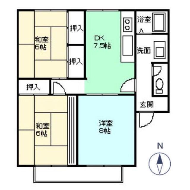 ラディッシュタウン昭山B棟(3DK/1階)の間取り写真